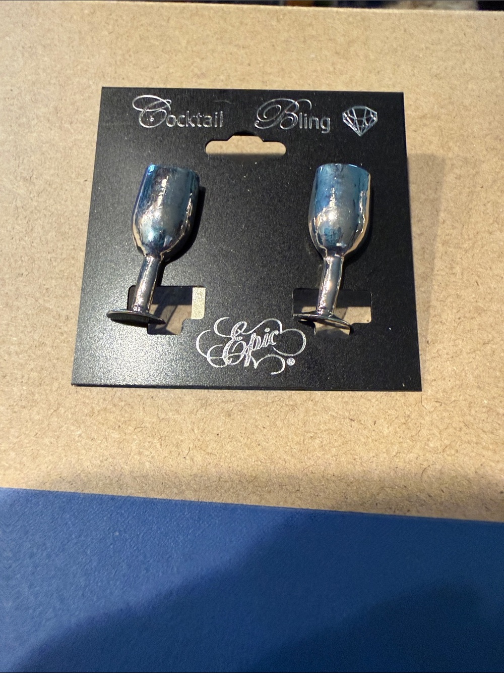 Cocktail Bling Silver Wine Glass Stud Earrings by